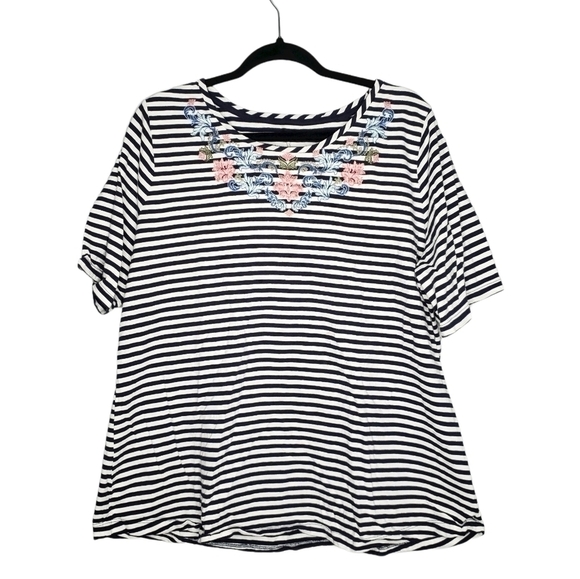 Croft & Barrow Striped Floral Short Sleeve Top - Picture 1 of 3